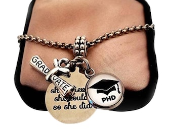 Women's 2026 PHD Graduation jewelry Gift Charm Bracelet Necklace PHD gifts for her