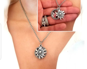 Edelweiss Charm Pendant Necklace Personalized with Custom Picture or Message, Symbol of Strength Courage