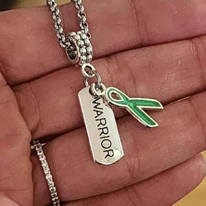 Liver cancer Kidney Disease depression anxiety mental health disorder cerebral palsy Green awareness ribbon charm bracelet necklace keychain