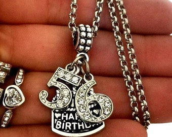 Feliz 50º 51º 52º 53º 54º 55º 56º 57º 58º 59º Cumpleaños Pulsera Collar Llavero con dije para mujer