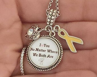 Military deployment Yellow Ribbon Gift Charm Bracelet Necklace Keychain Gift for Army Airforce Navy