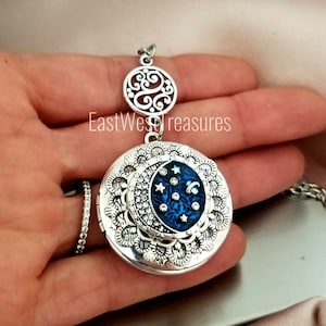 Moon Stars Photo Locket Necklace Personalized with Photo Picture, Moon Star of my Life