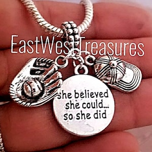 Girls Baseball Softball Theme Charm Bracelet Necklace Keychain Jewelry gift for Girls Women Her