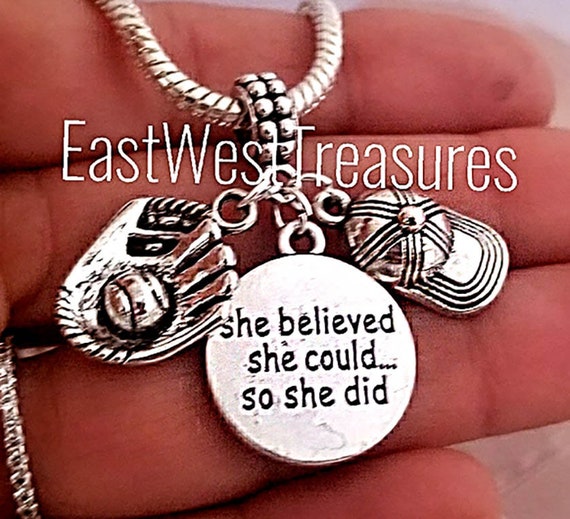 Girls Baseball Softball Theme Charm Bracelet Necklace Keychain Jewelry gift  for Girls Women Her