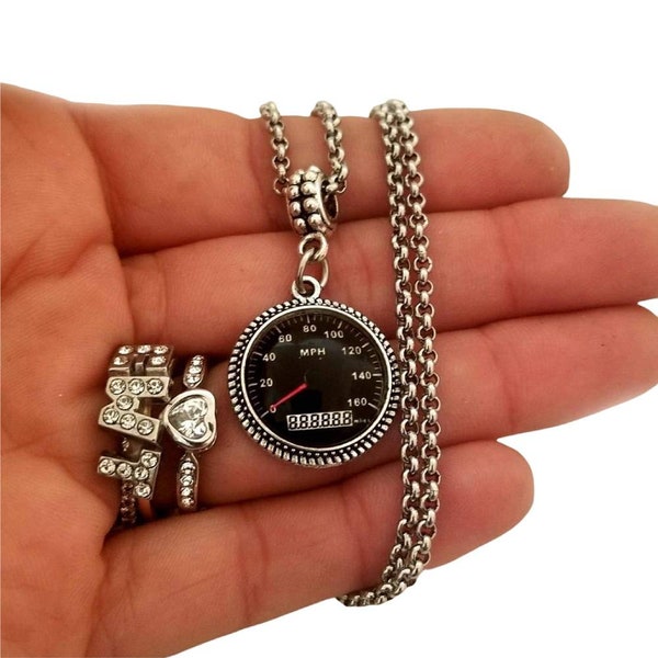 Car Speedometer Charm, Necklace, Car Lover Jewelry Gift for Boys Teens MEn Women