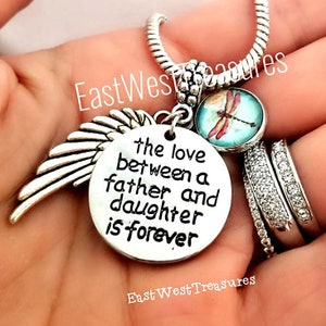Loss Passing of Dad father Gift to Daughter Memorial Sympathy Wish Charm Necklace Keychain with Angel wing