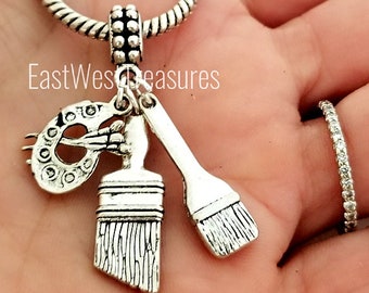 Artist Charm, chisel charm, Paint painters brush palette Charm Bacelet Necklace Keychain, Jewelry Gift for Girls Women