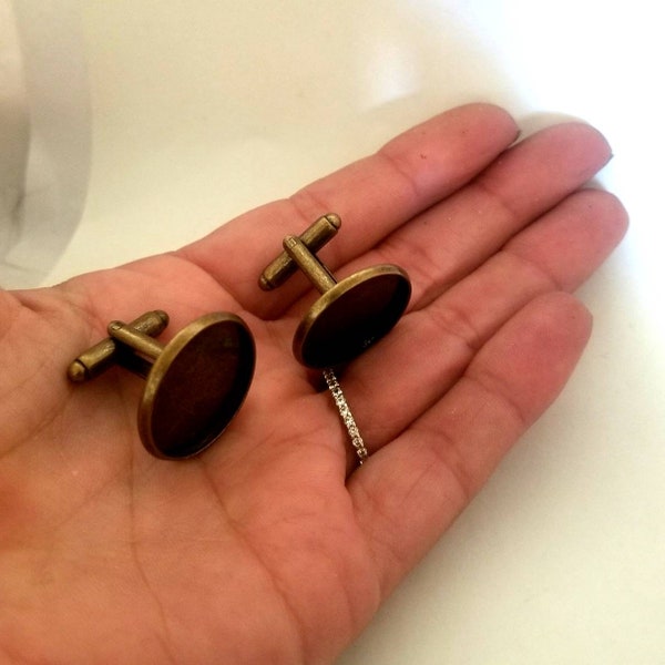 DIY 30mm Bronze Blank Glue on Cabochon Base Cufflinks Cuff Links, for DIy Cuff Link making