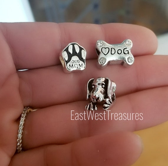 Dog Mom Bone Paws Head Charm Sterling Silver Dog Mom Bone Paws Head Charm Sterling Silver