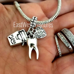 Dental Floss Tooth Dentist Charm Bracelet Necklace Keychain for Pandora Women Dental Assistant Dentist DDS Dental Hygienist Gifts