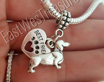Dachshund Sausage Wiener Weiner dog Charm Bracelet Necklace Keychain, Dachshund jewelry gifts For Pandora