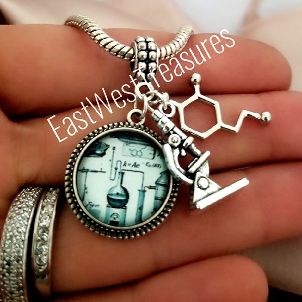 Laboratory Microscope Science Charm Bracelet Necklace Keychain with Biology Charms for men women