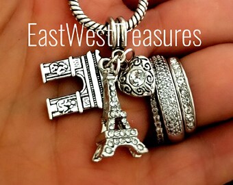 Paris with love, Travel France landmark Eiffel Tower Charm Bracelet Necklace Keychain jewelry gift