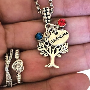 Grandkids Grandma Birthstone Charm Bracelet Necklace Personalized with 1 2 3 4 5 6 Kids Children Birthstones