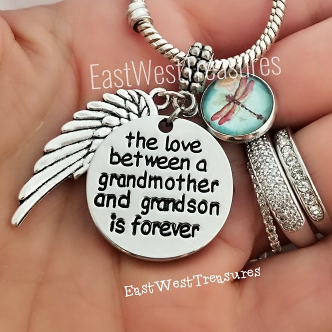 Grandson Memorial Loss Jewelry Gift, Keepsake Sympathy, Dragonfly Angel Wing Charm Bracelet