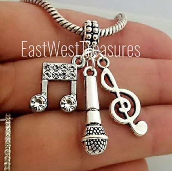 Silver Microphone Jewelry Charm Bracelet Necklace With Music Note Charms for Girls Women Etsy