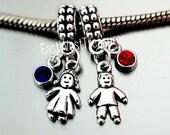 Boy and Girl Children Grandchildren Charm with Birthstone, for Pandora, Bracelet Necklace with 1 2 3 4 5 6 Grandchildren Grandkids