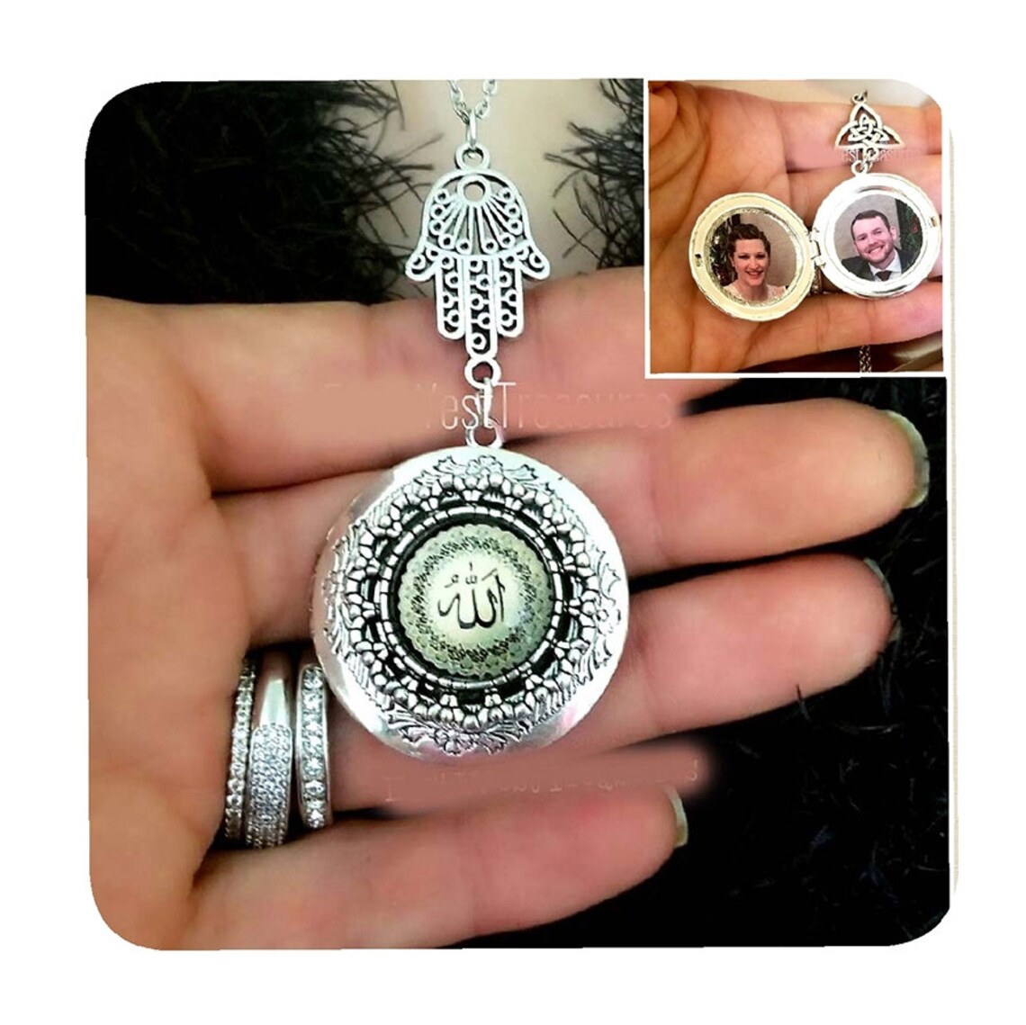 Arabic Islamic Gift for Women Allah Medallion 2 Photo Locket Etsy