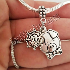 Wilbur the Pig and spider Charlotte's Web Charm Bracelet, Necklace, Keychain- Jewelry gift for little girls women