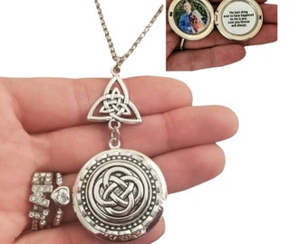 Celtic Cross Love Knot Irish Photo Locket Pendant Necklace Personalized customized with Picture Message