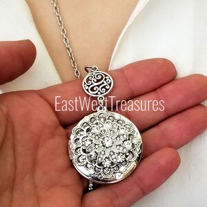 Personalized  Photo Locket Necklace Picture Pendant, 2 Photo Locket, Flower Locket, with Custom Photo or Message or Both