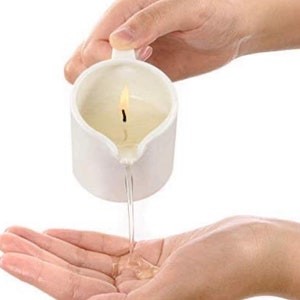 Organic Body Balm Candle in reusable porcelain pitcher - natural massage oil candle, organic body oil and sensual massage candle