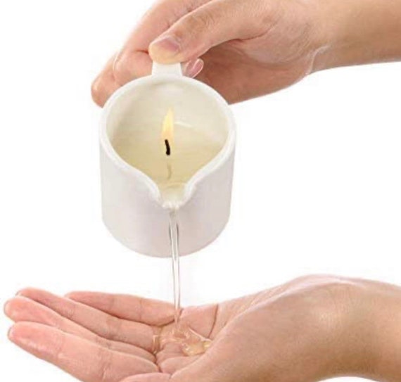 Organic Body Balm Candle in reusable porcelain pitcher - natural massage oil candle, organic body oil and sensual massage candle