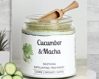 Cucumber face polishing mask infused with organic macha and seaweed - soothing, exfoliating and all natural
