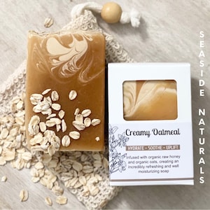 Creamy Oatmeal Soap infused with organic wildflower honey, nourishing all natural soap bars