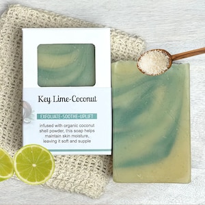 Natural Key Lime Coconut Soap Bar with Coconut Shell Powder, Gentle Exfoliation and Fresh Aroma, Zero Waste Packaging bild 1