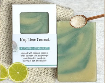 Natural Key Lime Coconut Soap Bar with Coconut Shell Powder, Gentle Exfoliation and Fresh Aroma, Zero Waste Packaging