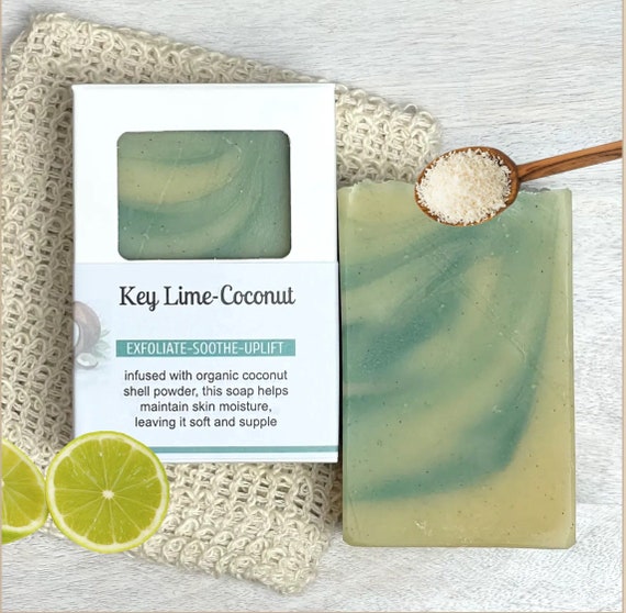 Natural Key Lime Coconut Soap Bar with Coconut Shell Powder, Gentle Exfoliation and Fresh Aroma, Zero Waste Packaging