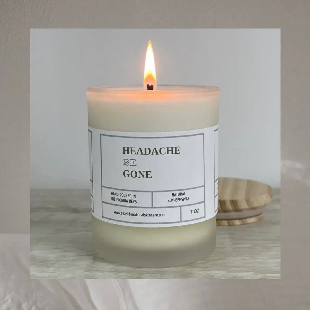 Headache Aromatherapy Candle With Bamboo Lid, Scented With Organic