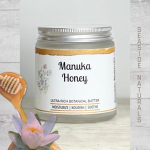 Manuka Honey Botanical Body Butter moisturizes, nourishes, and hydrates dry skin, organic superfood skincare