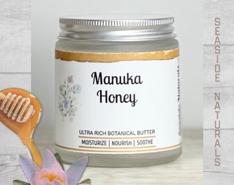 Manuka Honey Botanical Body Butter moisturizes, nourishes, and hydrates dry skin, organic superfood skincare