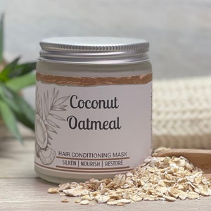 Coconut Oatmeal Deep Conditioner for silky, damaged, dry hair, 3-in-1 all-natural hair masque, organic leave-in conditioner, and mask