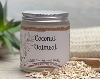 Coconut Oatmeal Deep Conditioner for silky, damaged, dry hair, 3-in-1 all-natural hair masque, organic leave-in conditioner, and mask