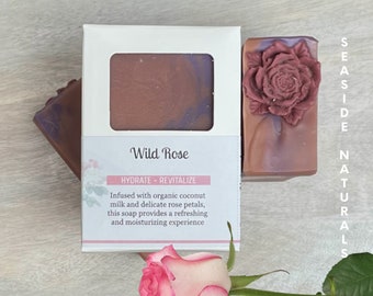 Savon hydratant à la rose sauvage et au miel parfumé aux huiles essentielles pures, barre de savon biologique