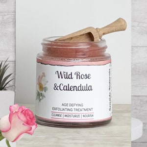 Rose and Calendula Face Polishing Mask with organic rosehip and shea butter, rejuvenating and exfoliating natural scrub