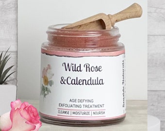 Rose and Calendula Face Polishing Mask with organic rosehip and shea butter, rejuvenating and exfoliating natural scrub