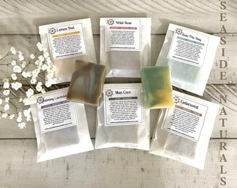 Organic soap sampler set in bulk, individually labeled natural soap bars, baby shower favors, stocking stuffers