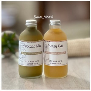 Herbal apple cider vinegar hair rinse concentrate with organic raw honey - marshmallow and burdock root for soft shiny hair