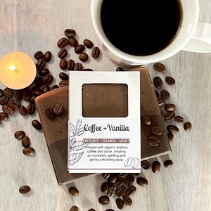 Arabica Coffee & Vanilla Soap Infused with Clove, All Natural Coffee Scrub Soap for Smoother Skin