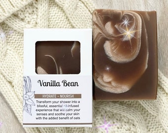 Vanilla Bean Soap infused with organic oats, all natural vegan soap bar with zero waste