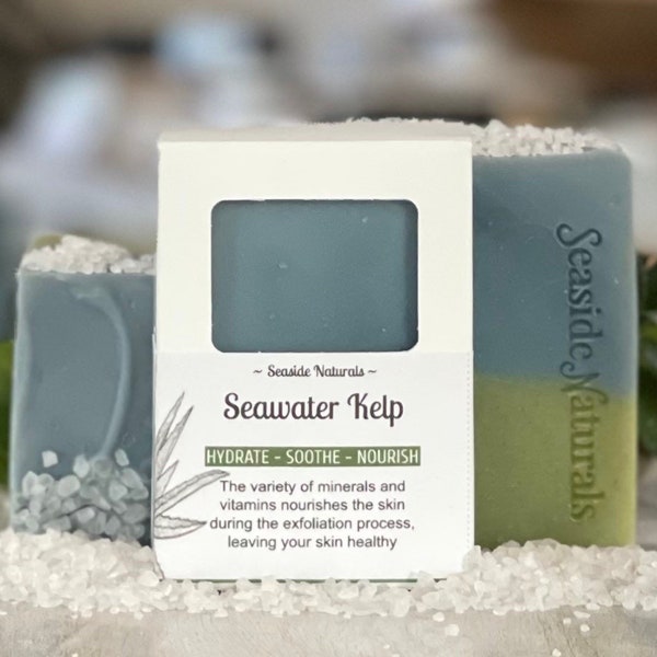 Seawater Kelp Soap scented with therapeutic essential oils, vitamin sea, seaweed sea salt soap, zero waste natural soap