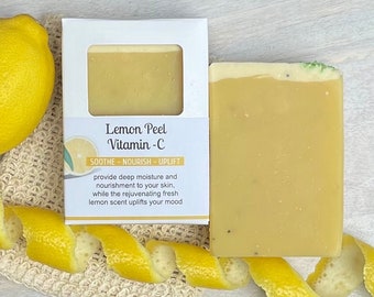 Lemon Peel Vitamin C Soap scented with essential oils, infused with organic dandelion, all natural soap bar