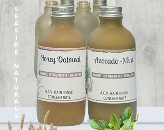 Herbal apple cider vinegar hair rinse concentrate with organic raw honey - marshmallow and burdock root for soft shiny hair