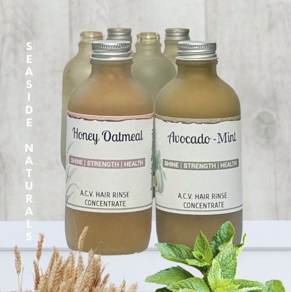 Herbal apple cider vinegar hair rinse concentrate with organic raw honey - marshmallow and burdock root for soft shiny hair