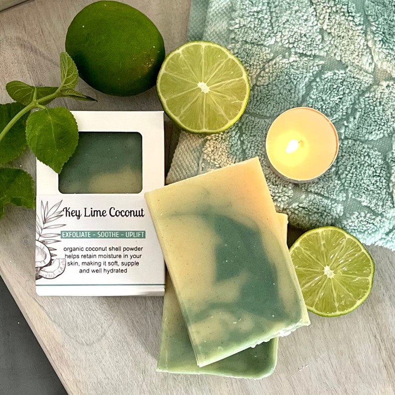 Natural Key Lime Coconut Soap Bar with Coconut Shell Powder, Gentle Exfoliation and Fresh Aroma, Zero Waste Packaging bild 4