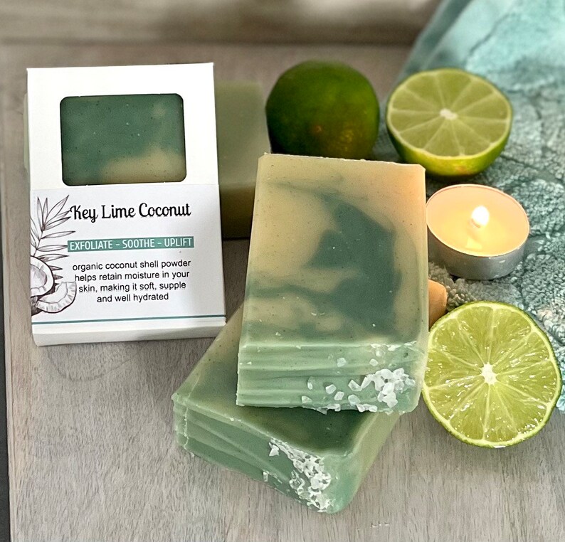Natural Key Lime Coconut Soap Bar with Coconut Shell Powder, Gentle Exfoliation and Fresh Aroma, Zero Waste Packaging bild 8